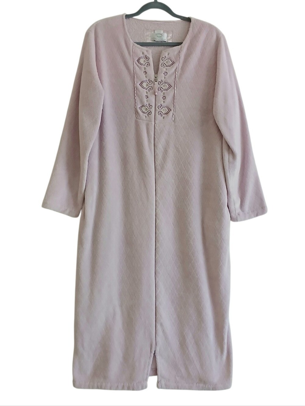 VINTAGE OSCAR DE LA RENTA Plush Full Zip House Coat Robe Women's S/M Embroidered